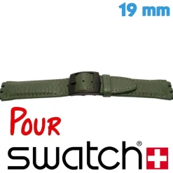 Bracelet 19 mm Cuir Swatch pour montre Vert