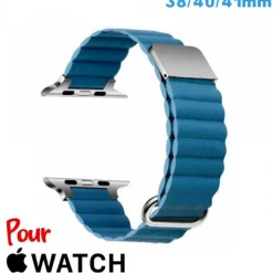 Bracelet de montre pour Apple Watch Bleu clair Cuir Micro Fibre 38mm