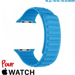 Bracelet de montre pour Apple Watch Bleu Cuir Micro Fibre 42 mm