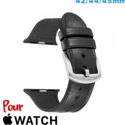 Bracelet de montre pour Apple Watch Noir Cuir 42mm