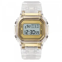 Femme Montre LCD transparente pas chère dorée tendance