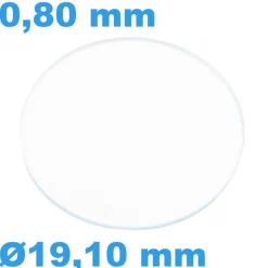 Verre 19,1 mm Plat Saphir de montre Rond épaisseur 0,80 mm résistant aux rayures